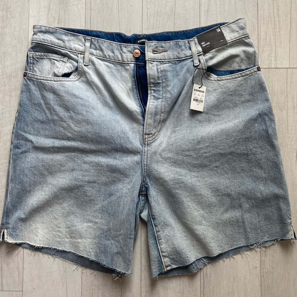 Express women’s midi high rise jean shorts